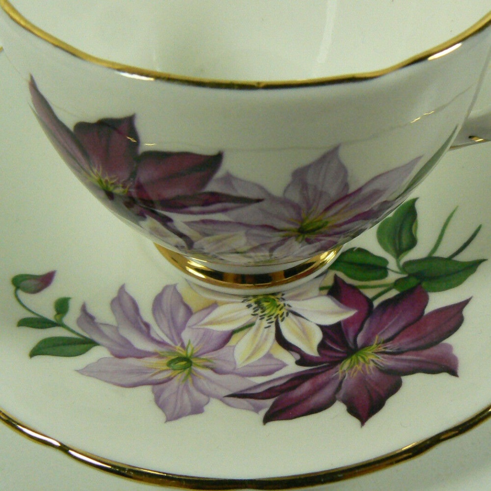 Delphine Bone China England Porcelain Floral Flower Tea Coffee Cup & Saucer Set